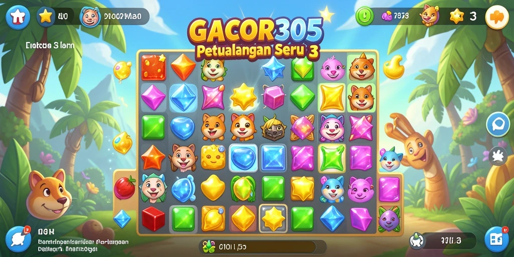Tangkapan layar GACOR305 menampilkan grafis gameplay Match-3 yang penuh warna.