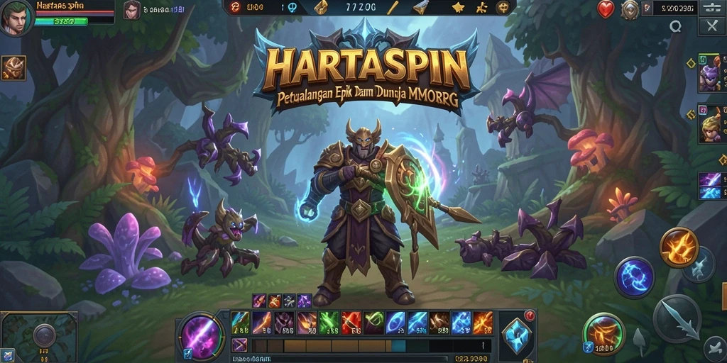 Screenshot utama HARTASPIN menampilkan aksi seru dalam pertarungan MMORPG.